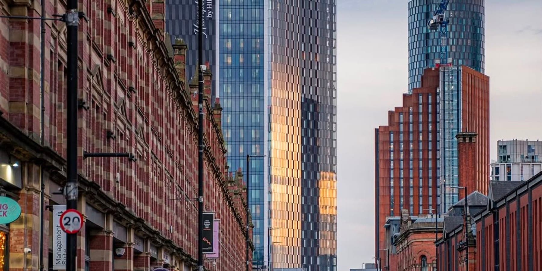 Deansgate in Manchester looking south towards the city's towers, the street the firm's office sits on